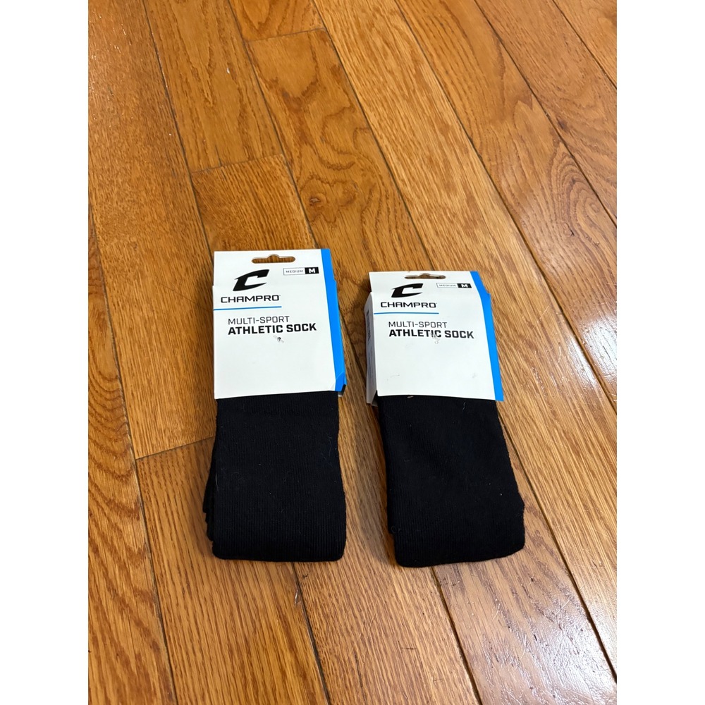 Champro Multi-Sport Athletic Socks Black Over-the-Calf Medium 2 Pairs New